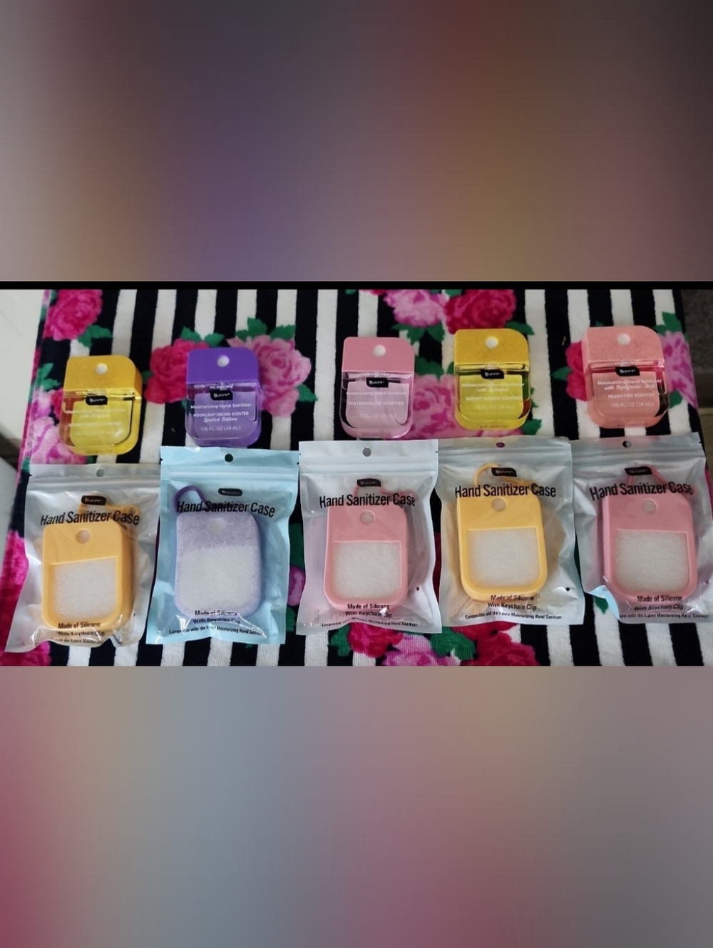 Portable Pink Silicone Hand Sanitizer Case with Key Clip - Unbranded